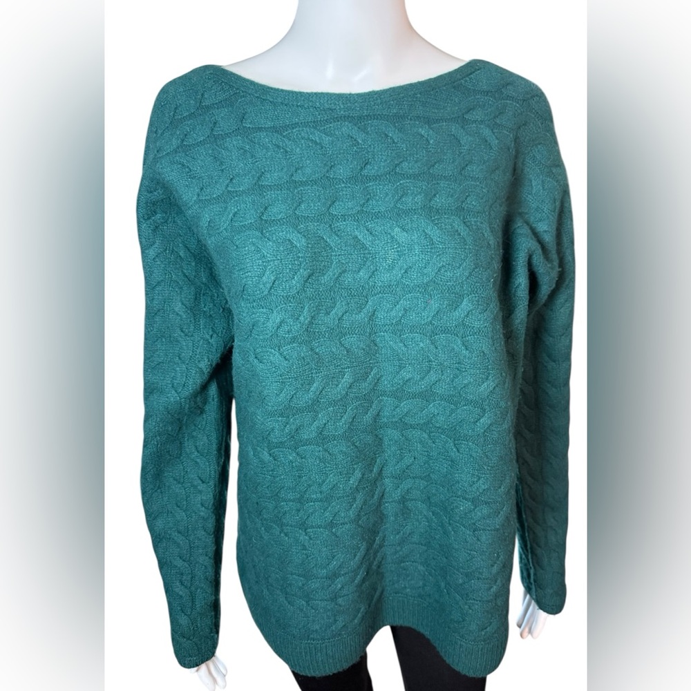 Talbots Cashmere Wool Blend Green Cableknit Sweater - Womens Size Large